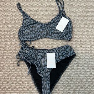 Gray Leopard Print Bikini Set